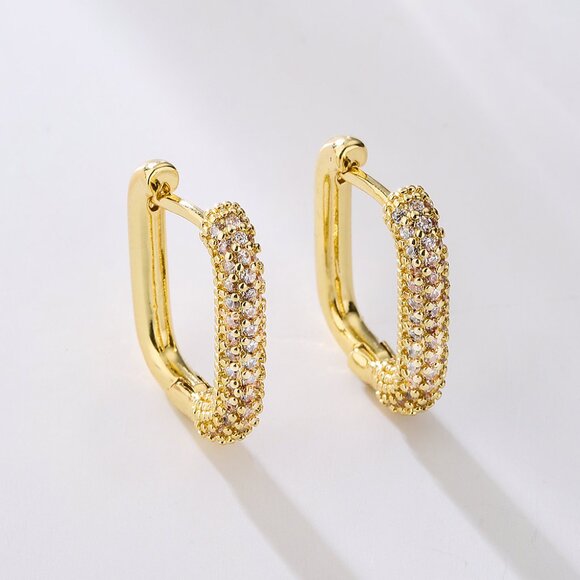 3/$35 18k Gold Plated Copper Mini Rectangular Hoop Earrings Zirconia Diamond - Picture 1 of 5